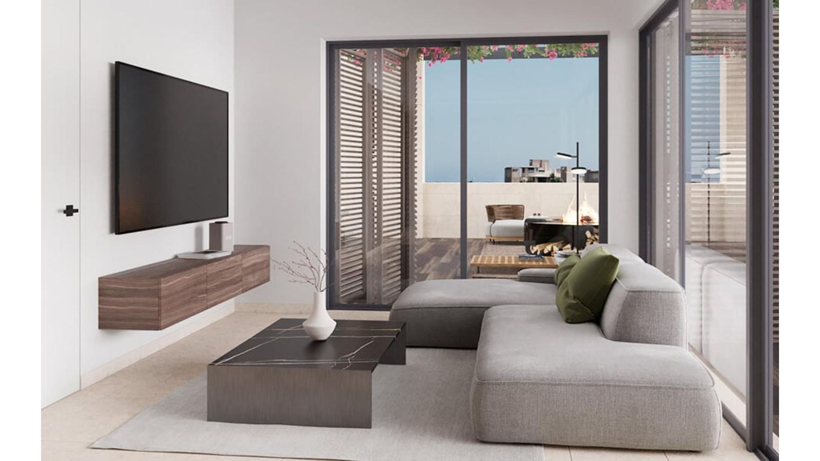 Moderne woonkamer met toegang tot terras